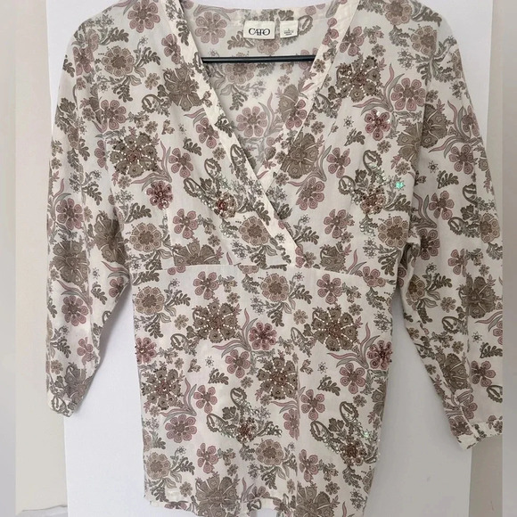 Women’s Cato blouse with beads on the front t and wrap tie in the back. Size L - Picture 1 of 13